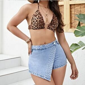 SHEIN Blue Denim Asymmetrical Skort